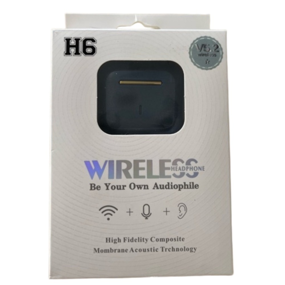 BNIB H6 Wireless V5.2 AirPods Dark Blue,box,AirPods and charger.